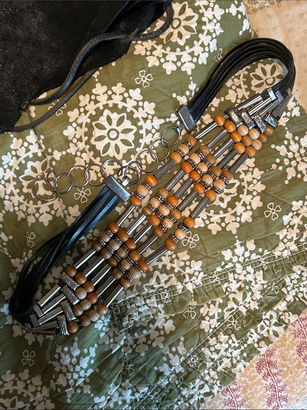 Vintage Multi-Row Wooden Bead Waist Belt - 38”
